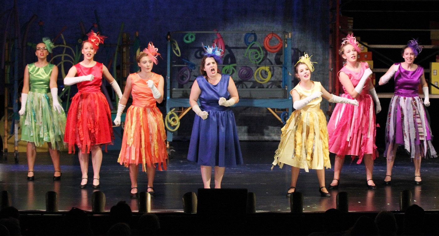 A colorful stage scene.